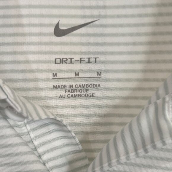 Nike Dri-FIT Mens Golf Polo Shirt White Striped Short Sleeve Polyester Medium - Picture 7 of 10